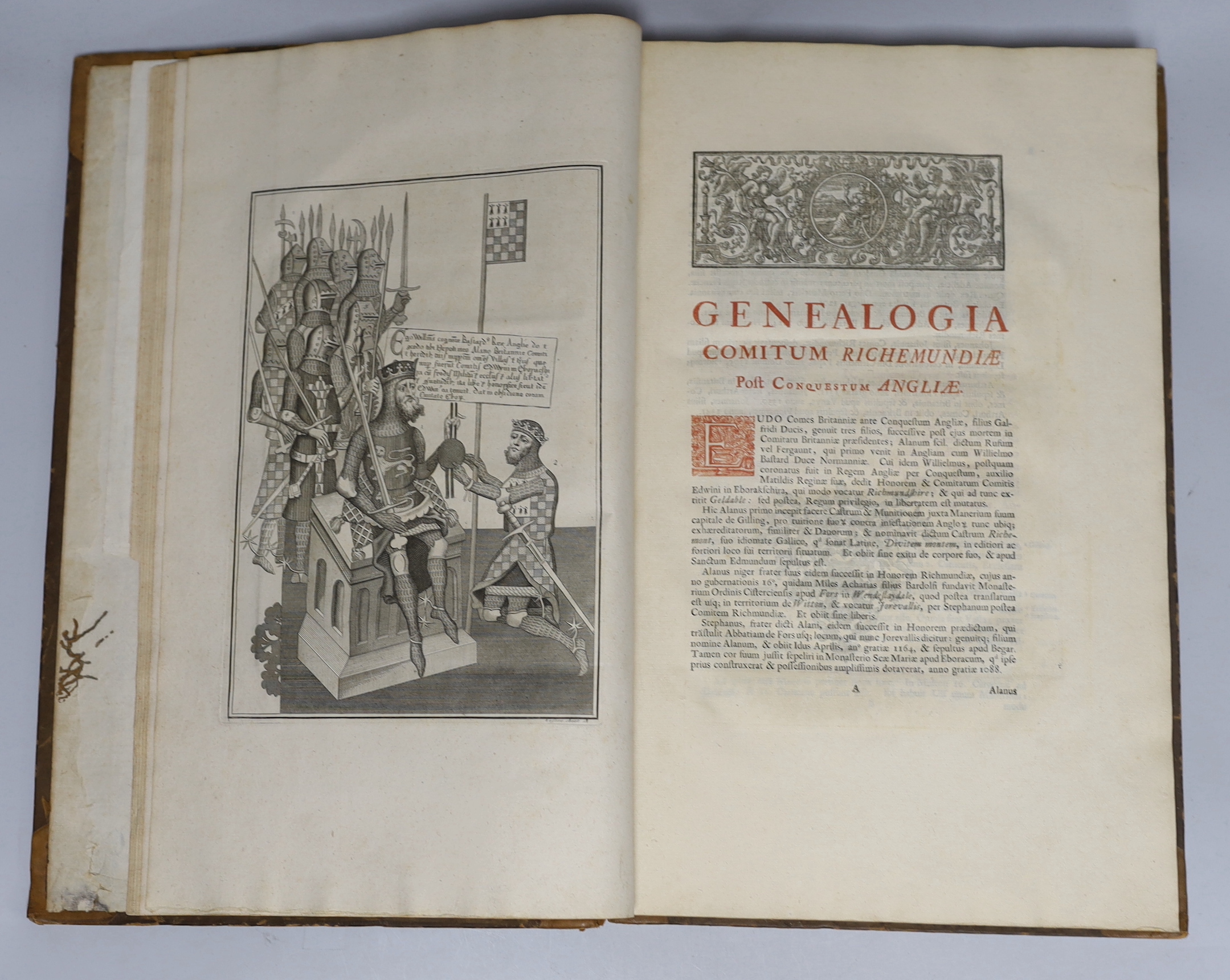 YORKSHIRE: [Gale, Roger - editor.] Registrum Honoris de Richmond Exhibens Terrarum & Villarum Quae quondam fuerunt Edwini Comitis infra Richmundshire, first edition, title in red and black with engraved vignette, 9 engra